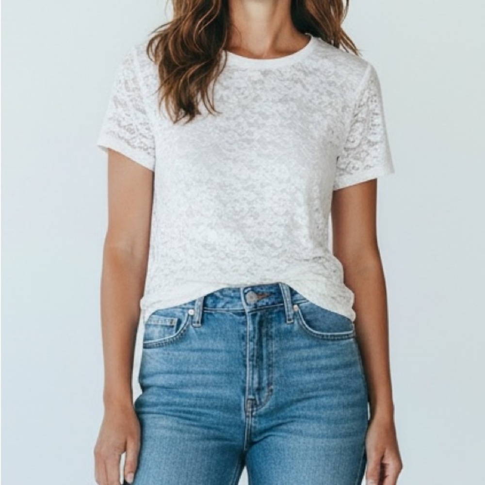 NWT Aerie White Lace Classic Short Sleeve Top Shirt Small Medium Large